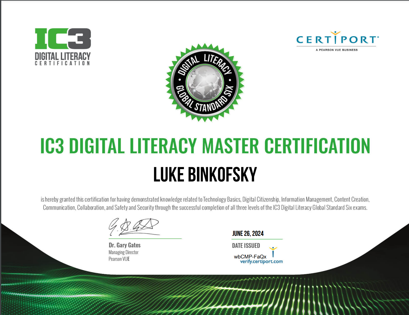 Certiport IC3 Digital Literacy Master Certification